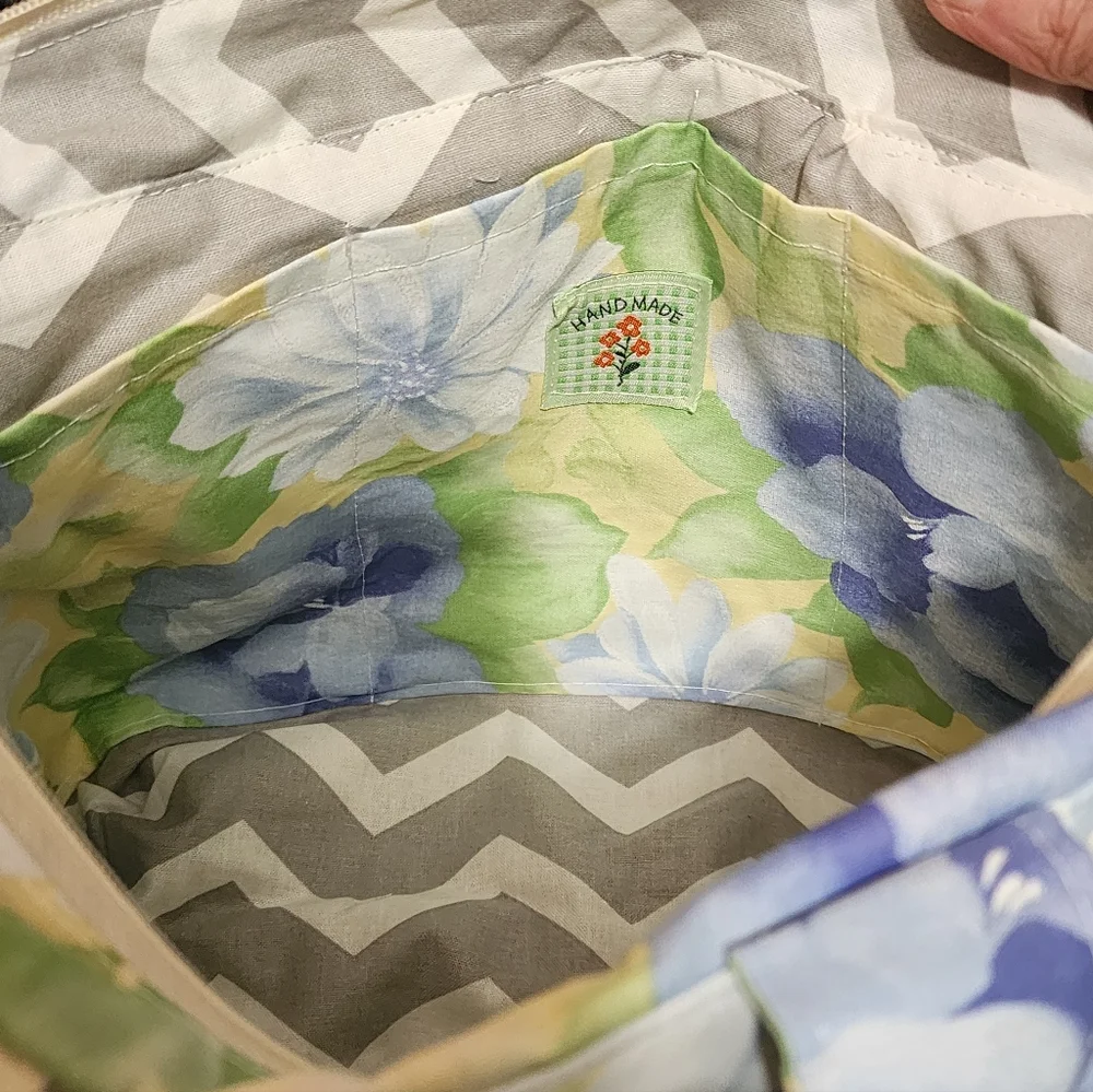 Floral Tote Bag - Blue and Green - Picture 3 of 6